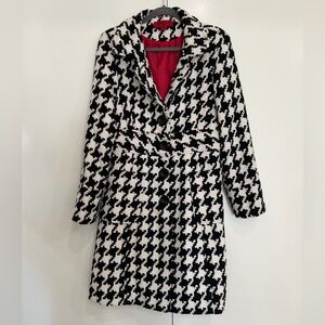 CoffeeShop Black & White Houndstooth Jacket with Red Lining